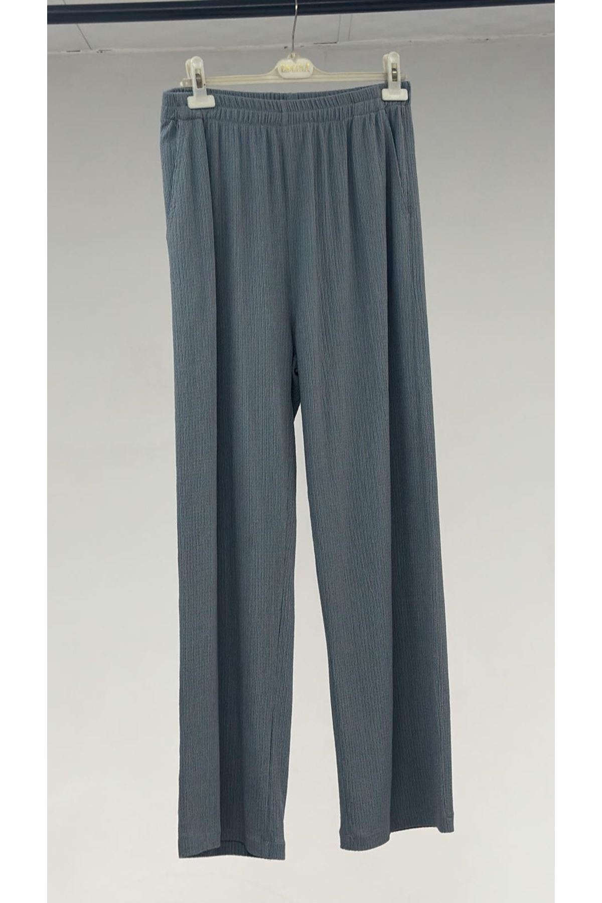 T-1102 Büyük Beden Bolpaça Bürümcük Pantolon - Gri