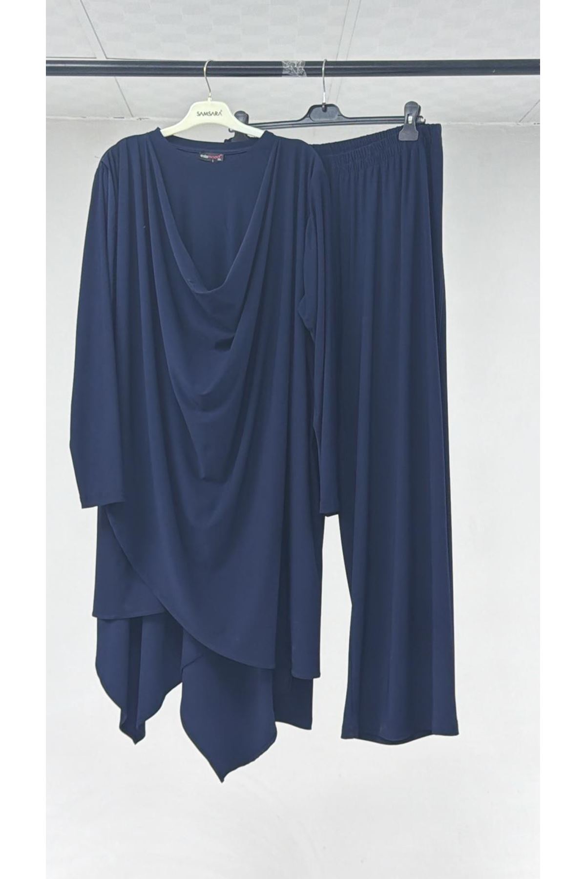 T-67013 Büyük Beden Sandy Pantolonlu Takım - Lacivert