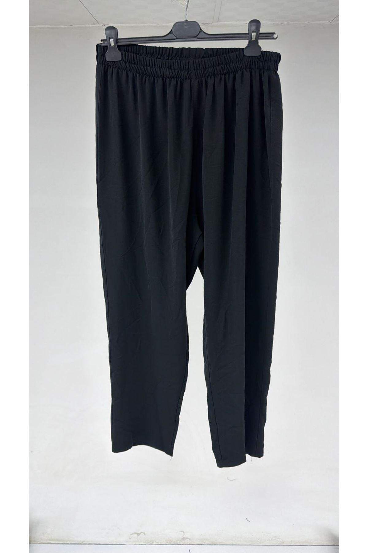 T-57018 Büyük Beden Kolları Lastikli Boydan Düğmeli Airobin Pantolonlu Takım Pantolonu - Siyah