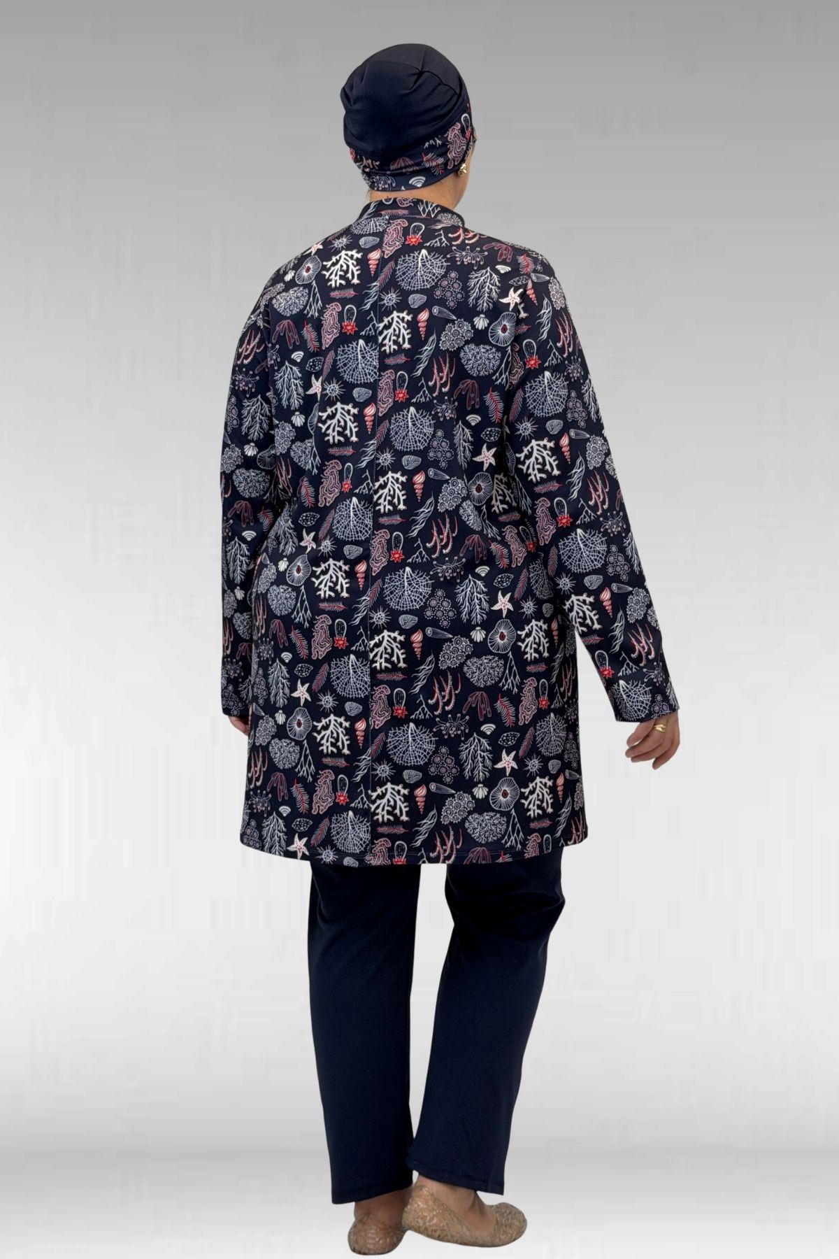 1727 Büyük Beden Uzunkol Tesettür Mayo Takım - Karışık Desen Laci-Laci