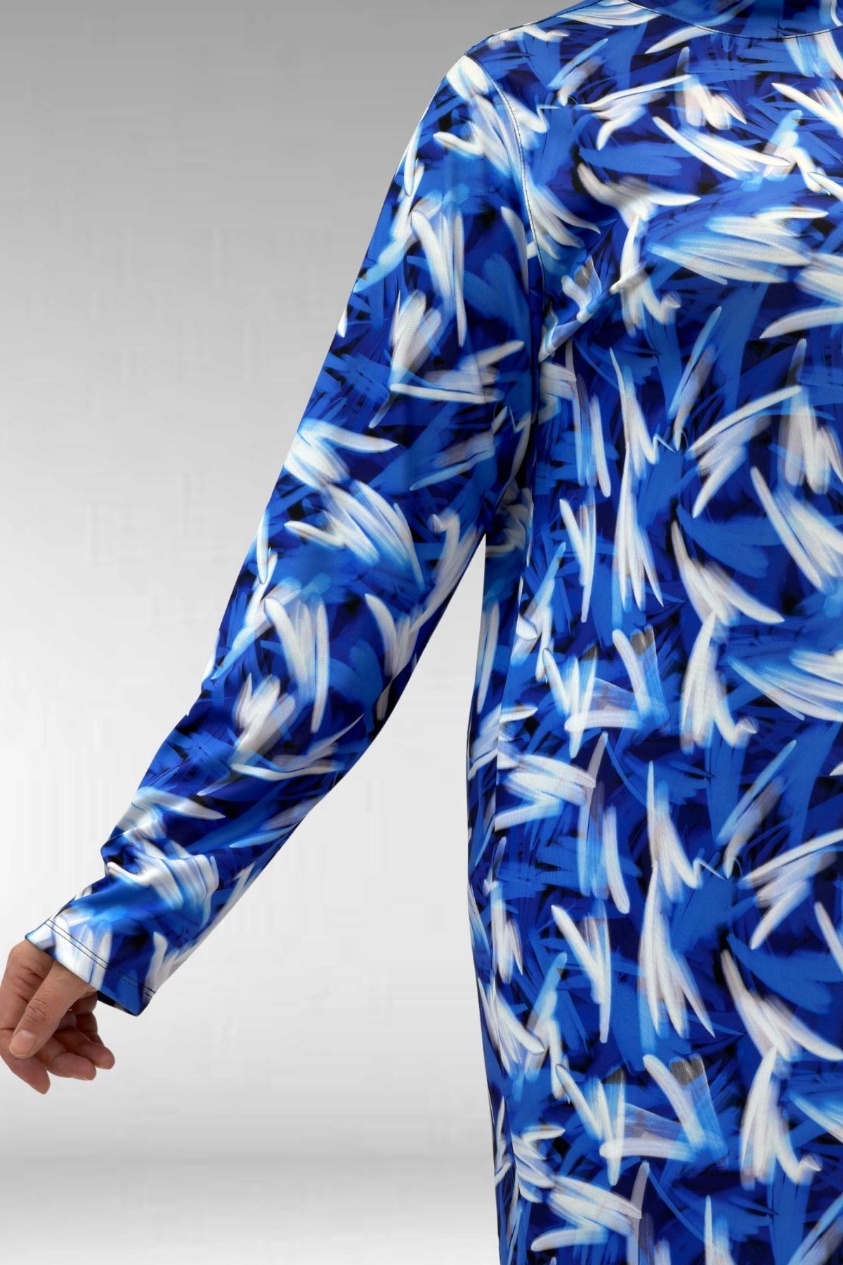 1727 Büyük Beden Uzunkol Tesettür Mayo Takım - Fırça Desen Saks-Siyah