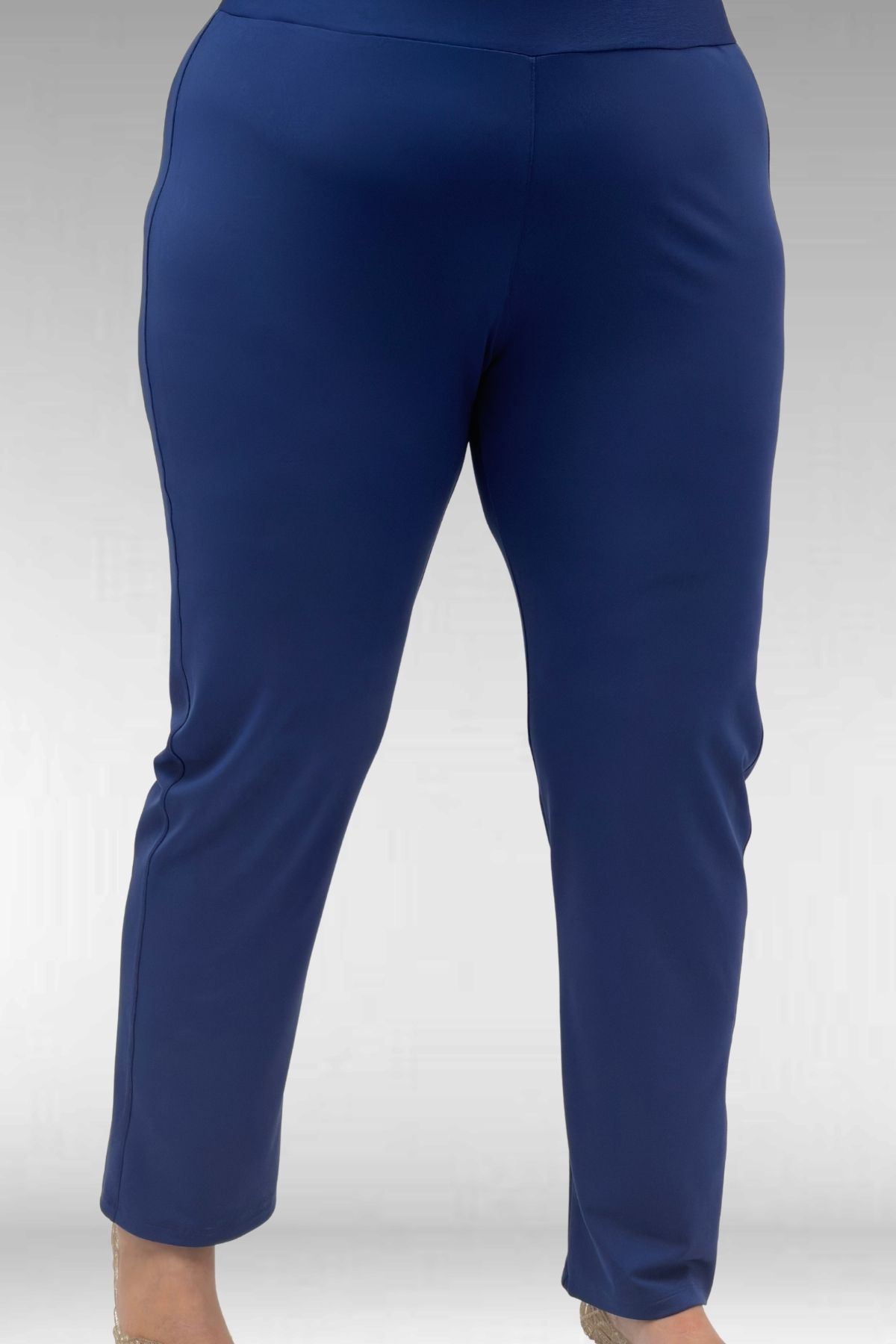 1739 Büyük Beden Önü Taş Baskılı Uzunkol Tesettür Mayo - İndigo