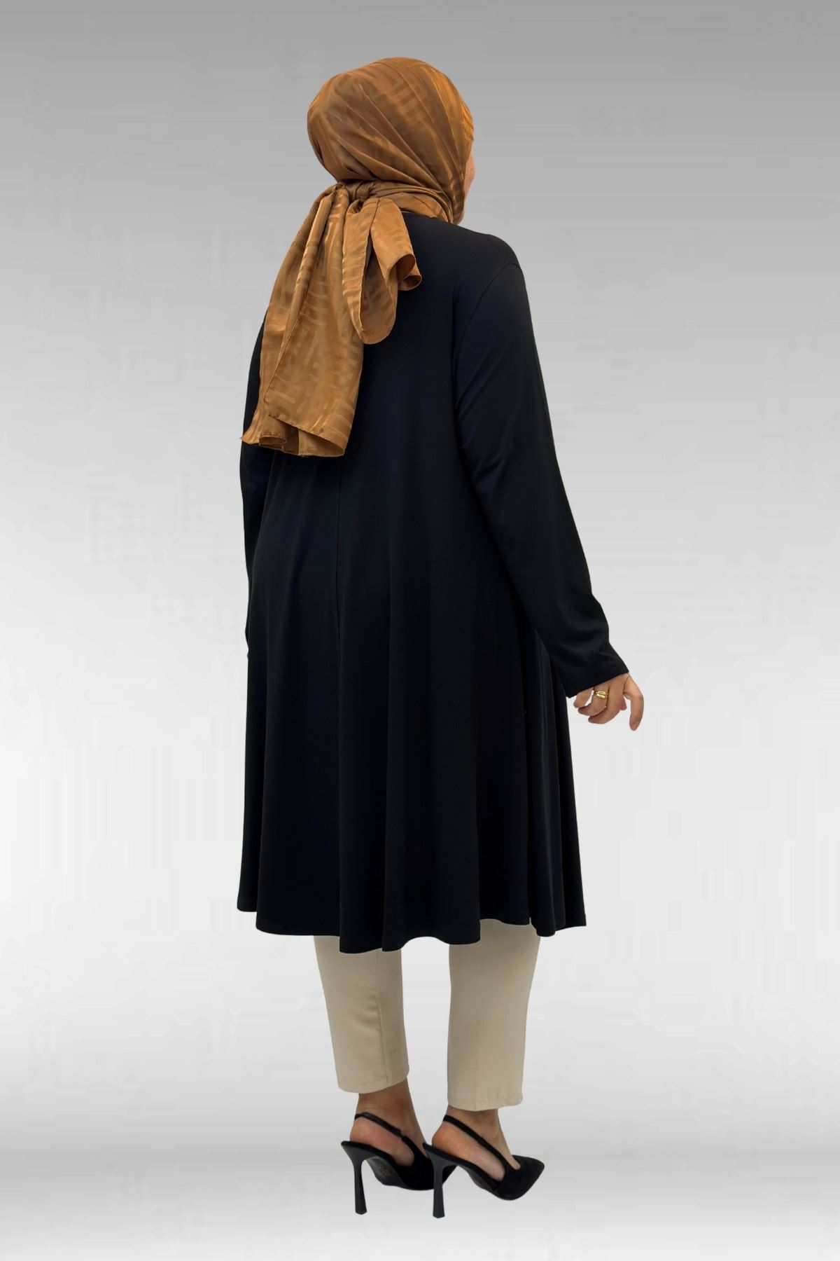 28016 Büyük Beden Mevlana Penye Tunik - Siyah