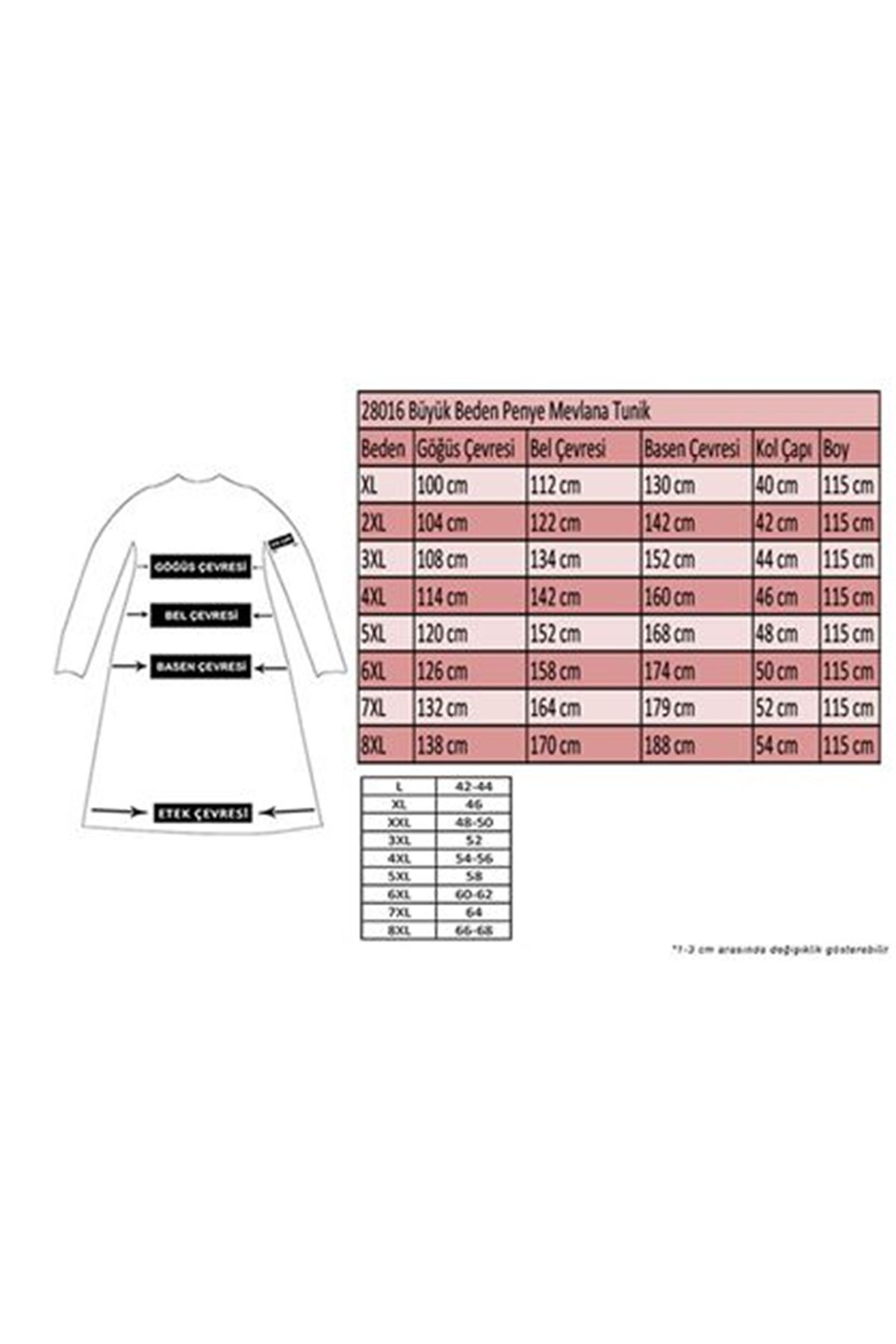 28016 Büyük Beden Penye Mevlana Tunik - Saks