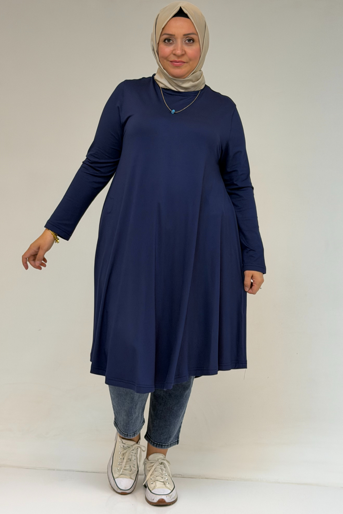 28016 Plus Size Mevlana Combed Cotton Tunic - Indigo