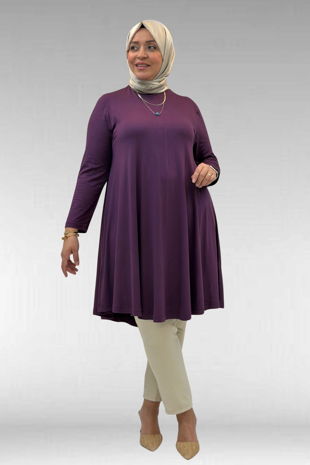 28016 Plus Size Mevlana Combed Cotton Tunic - Plum