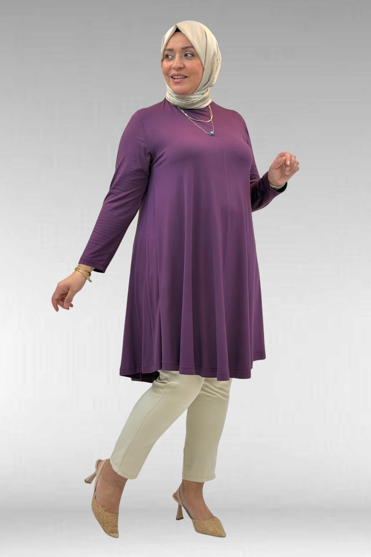 28016 Plus Size Mevlana Combed Cotton Tunic - Plum