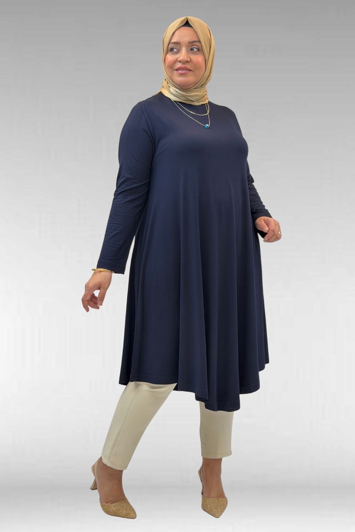28016 Plus Size Mevlana Combed Cotton Tunic - Navy Plum