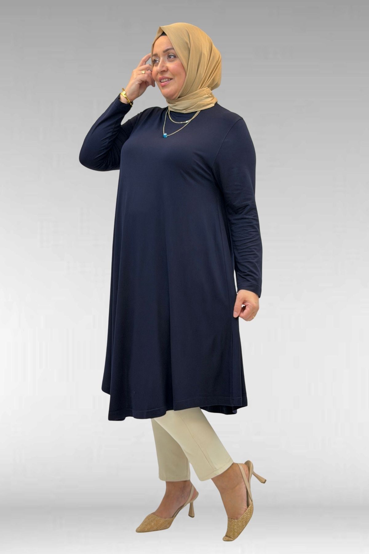28016 Plus Size Mevlana Combed Cotton Tunic - Navy Plum