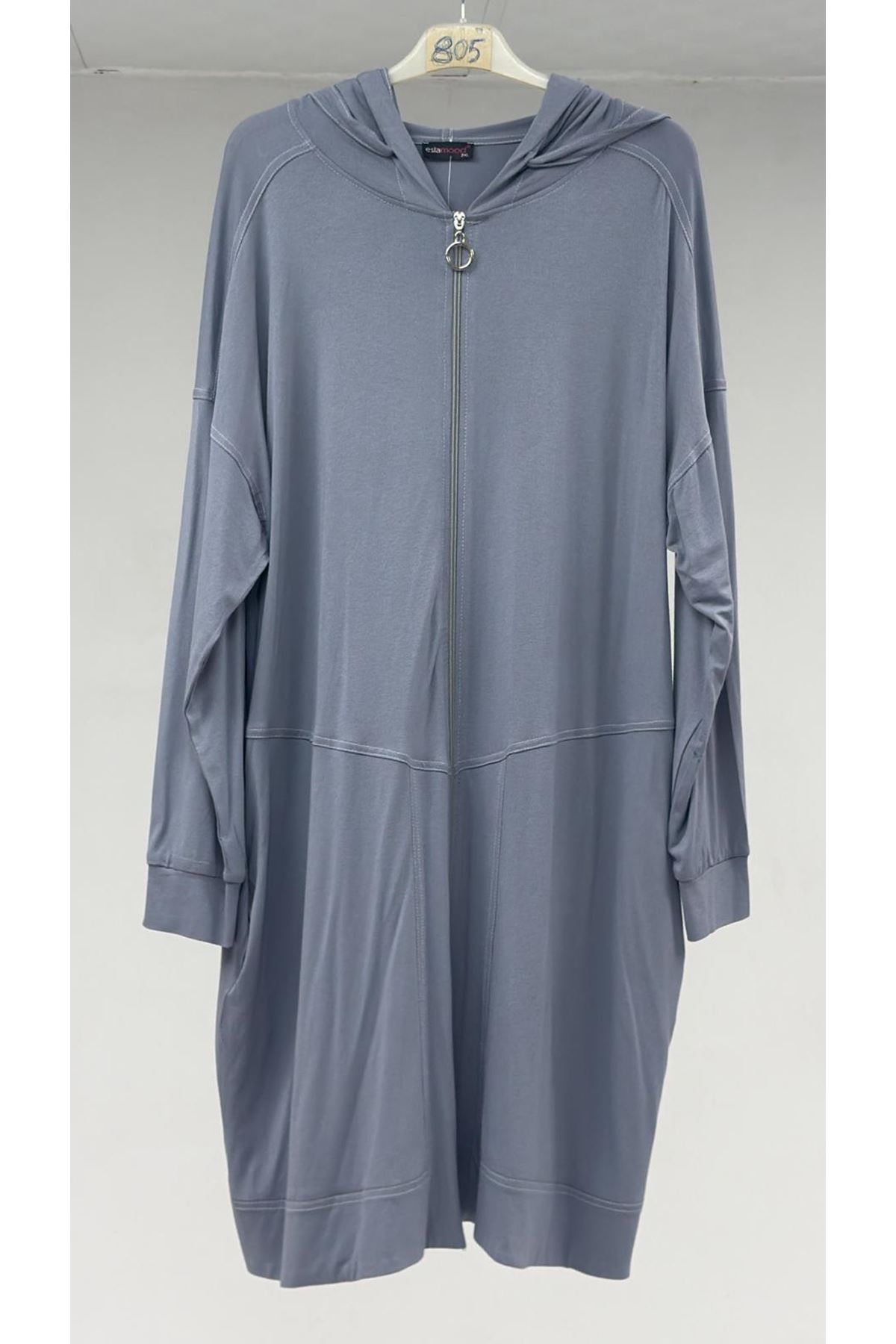 T-53056 Büyük Beden Hakim Yakalı Cepli penye Kap - Gri