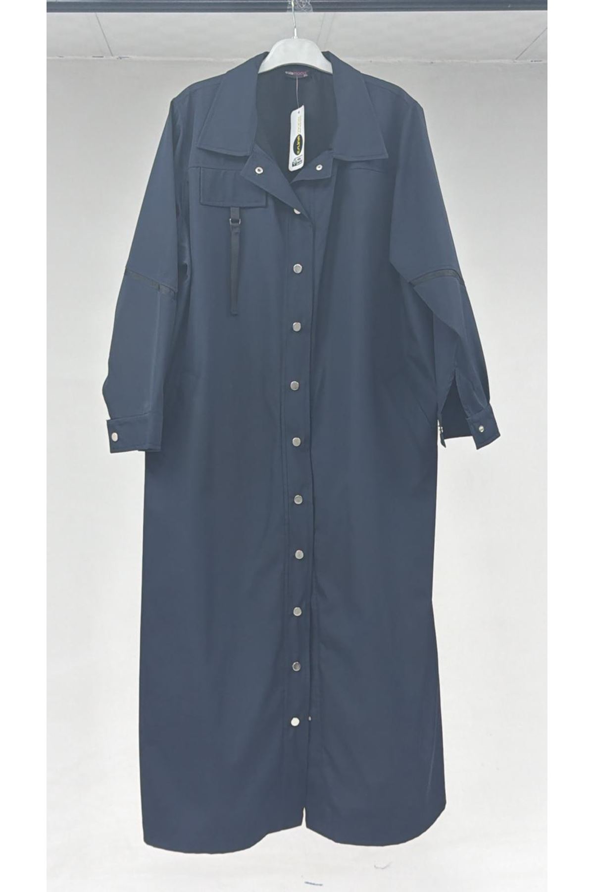 T-46019 Büyük Beden Bondit Kaban -  Lacivert