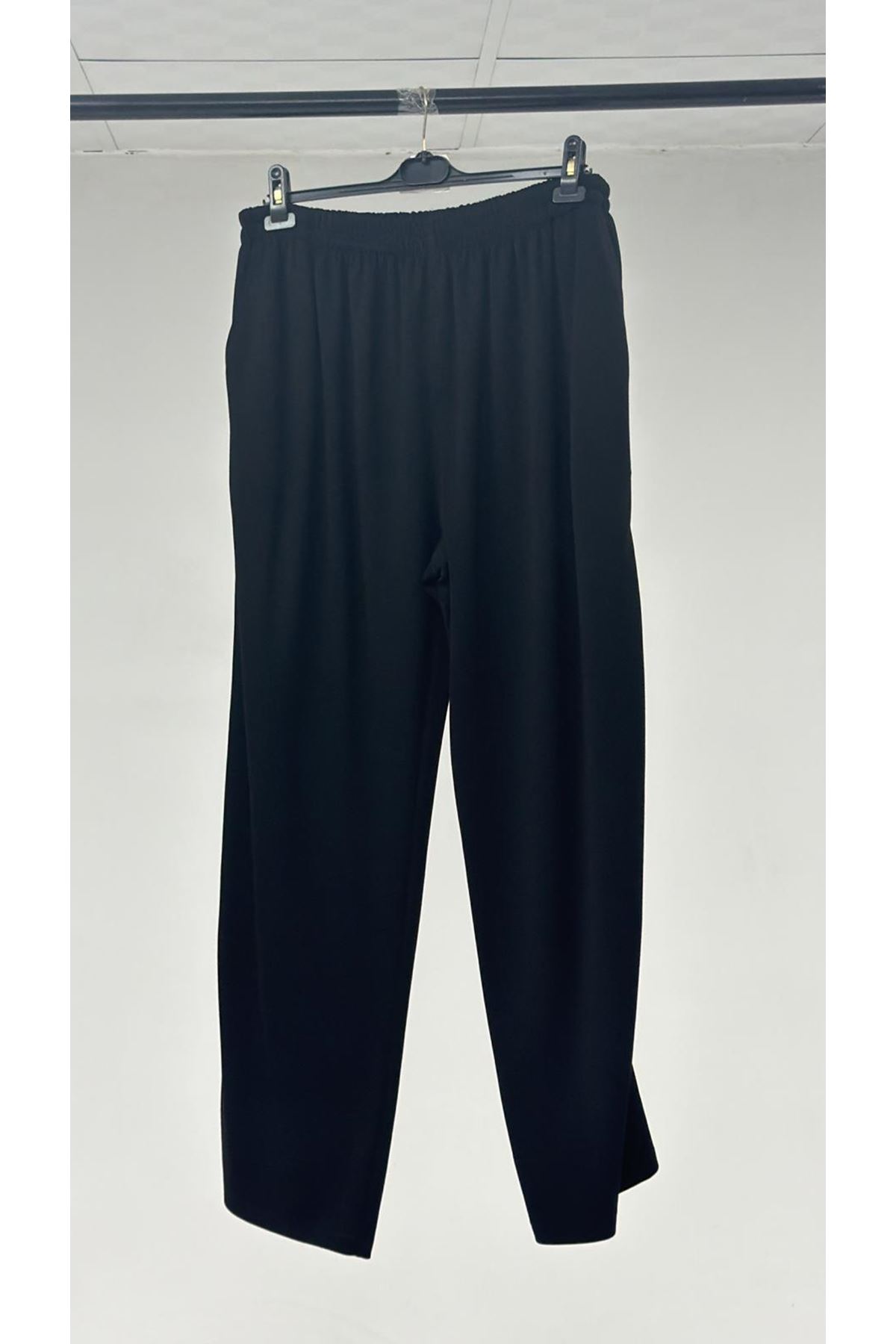 T-57056 Büyük Beden Renge Renk Garnili Modal Pantolon - Siyah