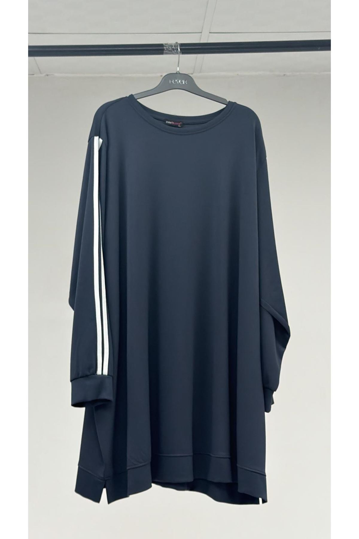 T-57060 Büyük Beden Omzu Şeritli Modal Tunik - Antrasit