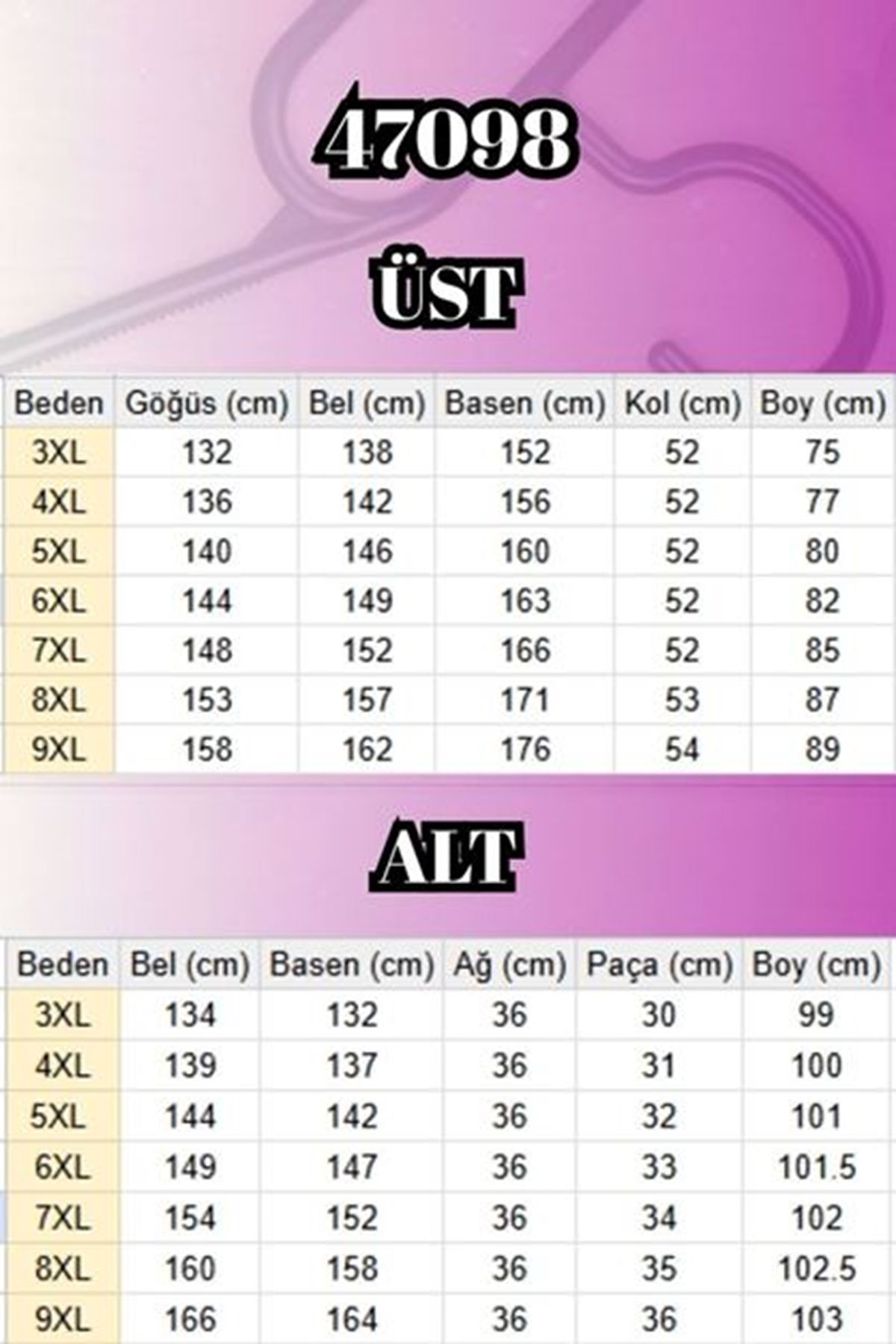 T-47098 Büyük Beden Waterport Garnili Modal Pantolonlu Takım - Siyah 