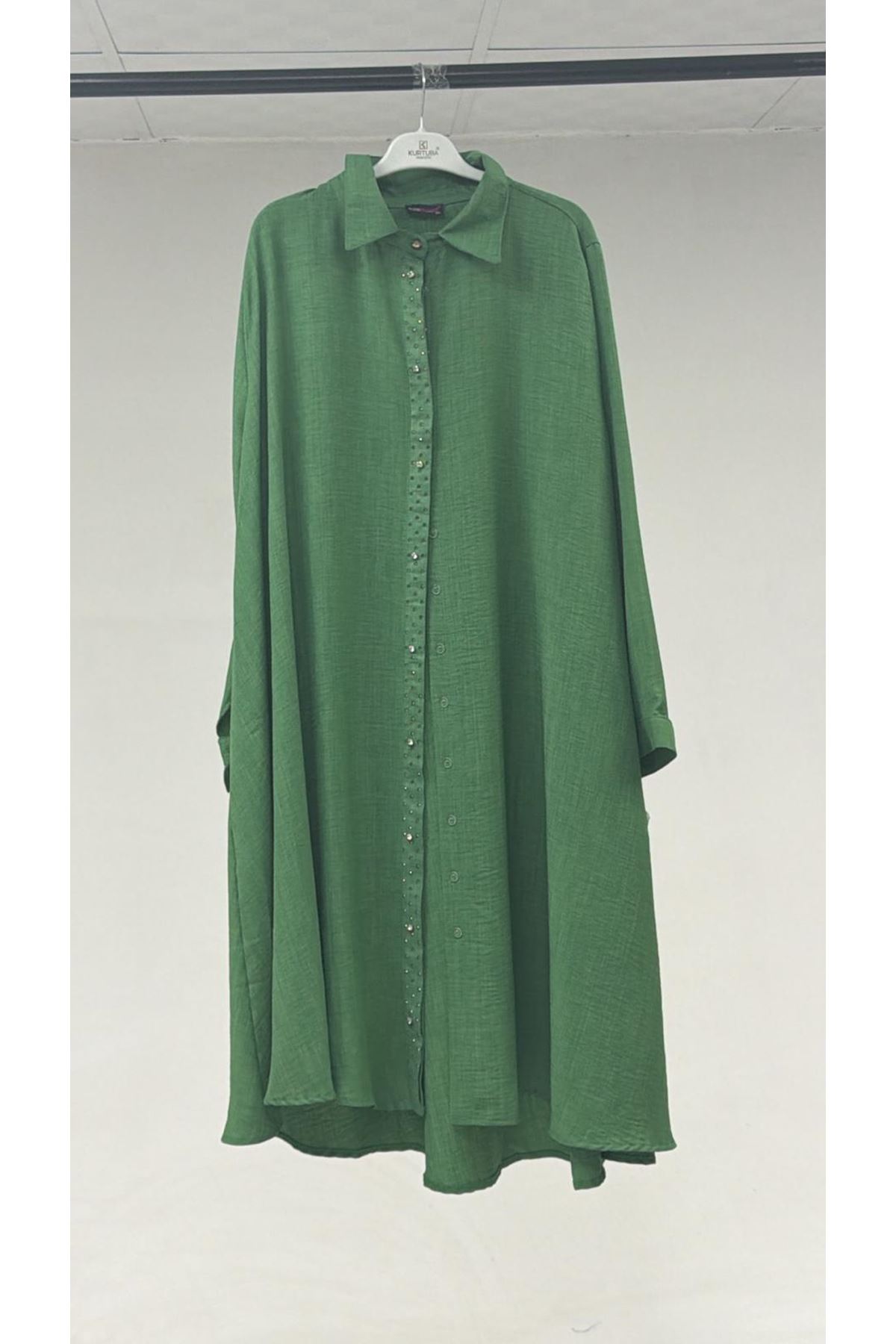 T-38038 Büyük Beden Mevlana Moskino Gömlek Tunik - Çağla Yeşili 