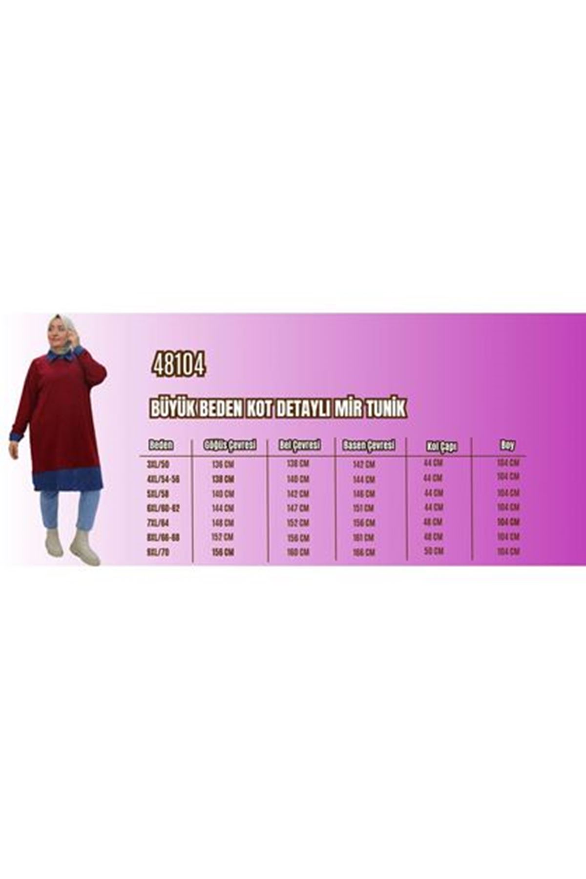 T-48104 Büyük Beden Kot Detaylı Mir Tunik - Lacivert