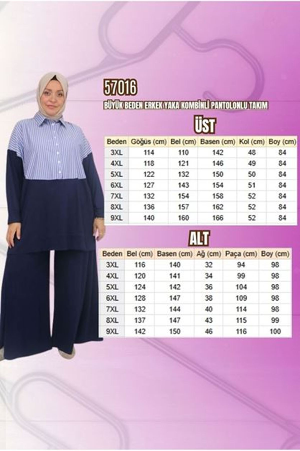 T-57016  Büyük Beden Erkek Yaka Kombinli Tunik - Siyah Mavi