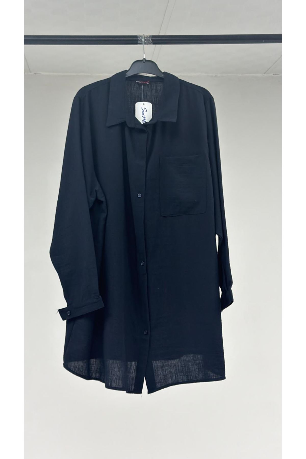 T-57049 Büyük Beden Erkek Yakalı Keten Gömlek - Lacivert