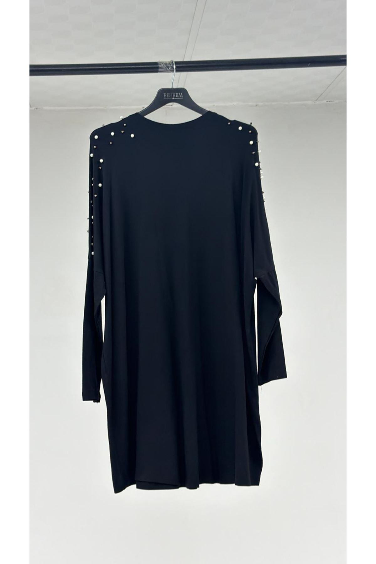 T-28092 Büyük Beden Düşük Kol Penye Tunik - Siyah