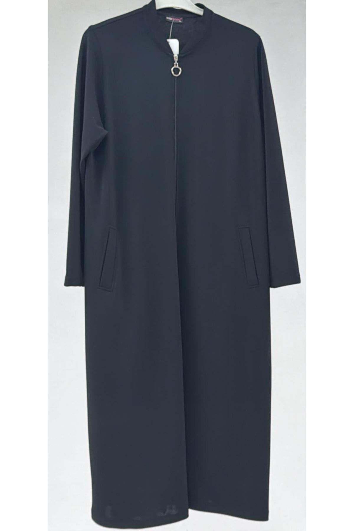 T-3010 Büyük Beden Fermuarlı Reglan Kol Çelik Kap -Siyah