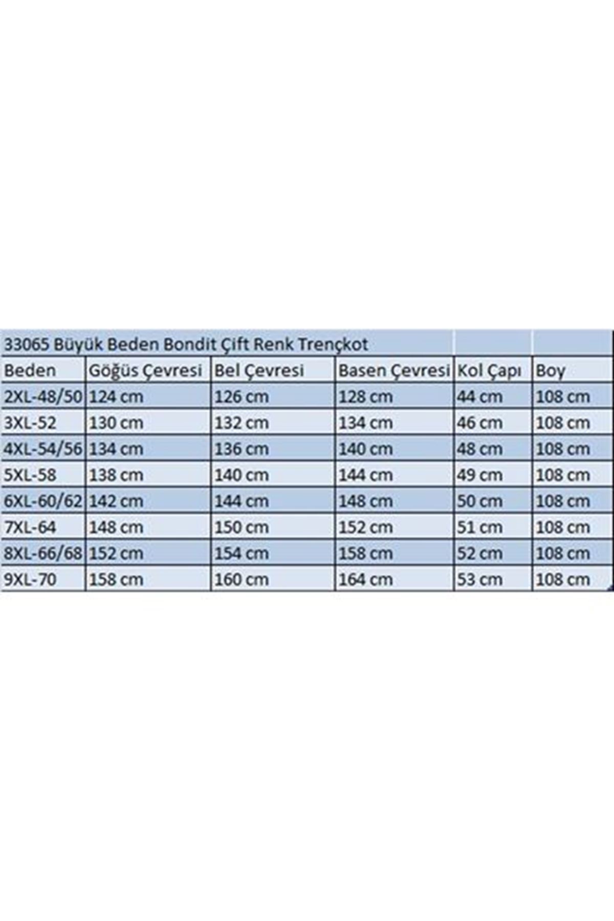 T-33065 Büyük Beden Bondit Çift Renk Trençkot - Siyah
