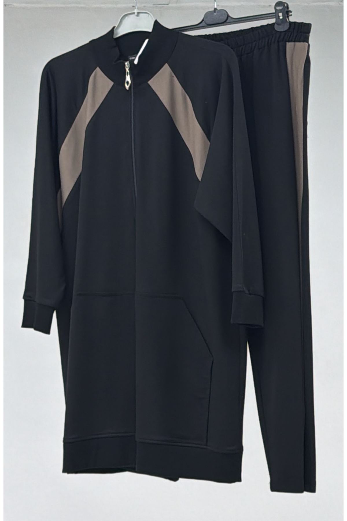 T-33104 Büyük Beden Kapitone Üç İplik Detaylı Kap - Siyah 