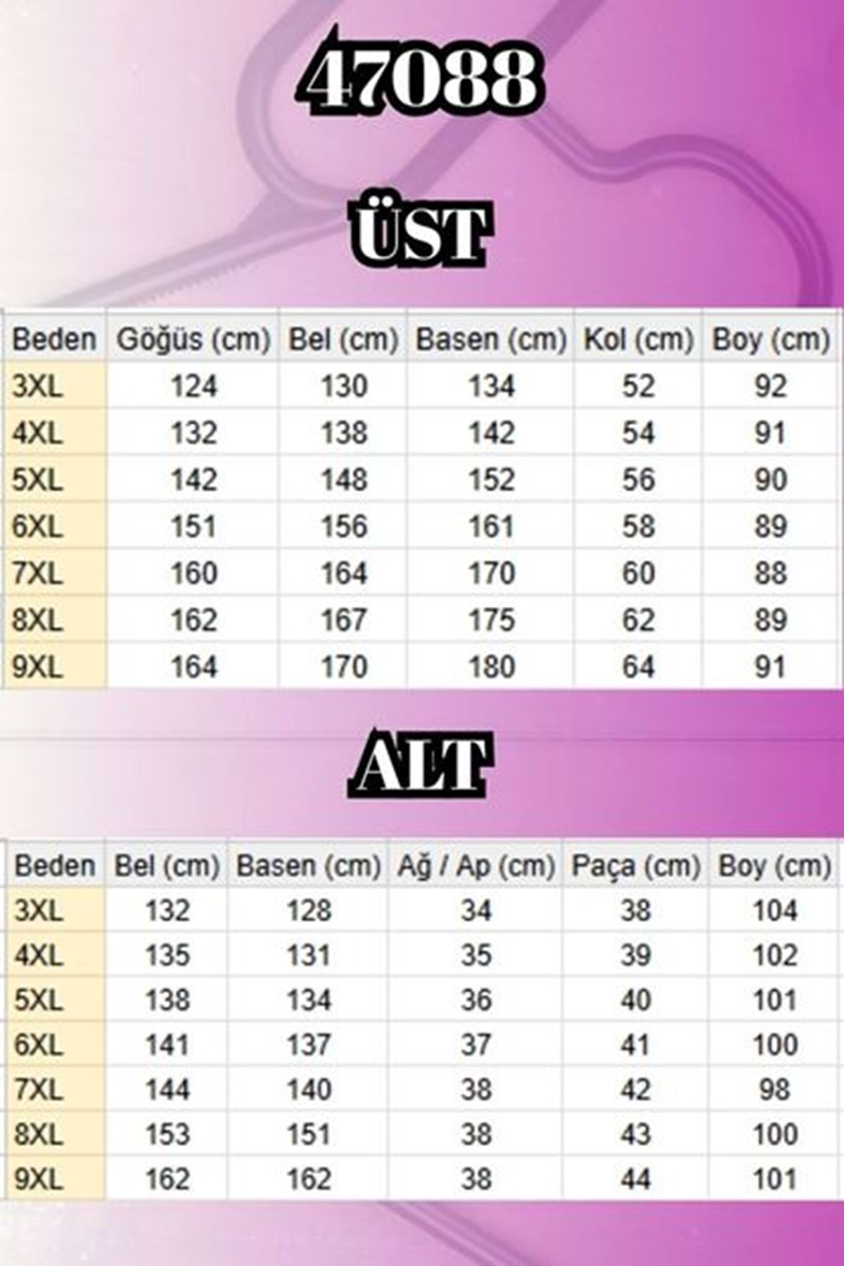 T-47056 Büyük Beden Garnili Boydan Fermuarlı Penye Pantolon - Siyah
