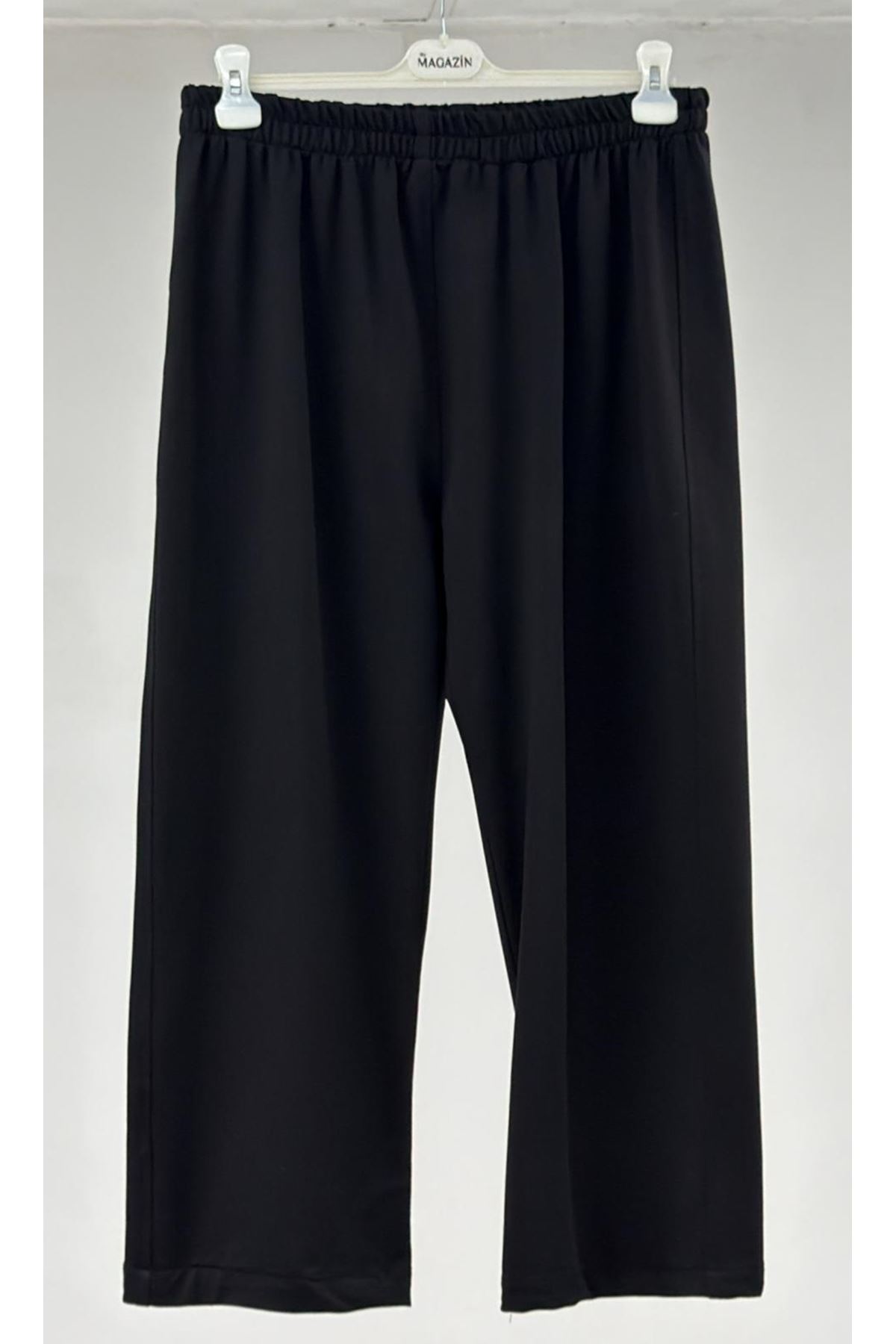 T-47056 Büyük Beden Garnili Boydan Fermuarlı Penye Pantolon - Siyah