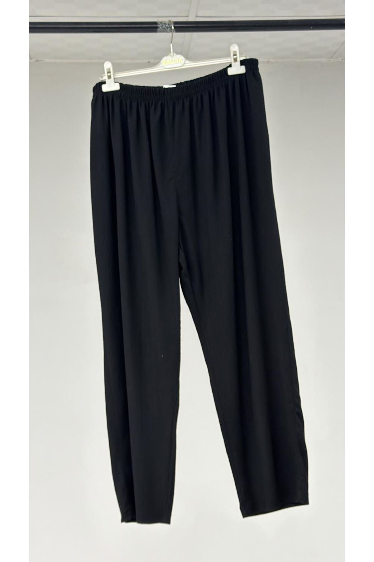 T-37013 Büyük Beden Düğmeli Bürümcük Pantolon - Siyah