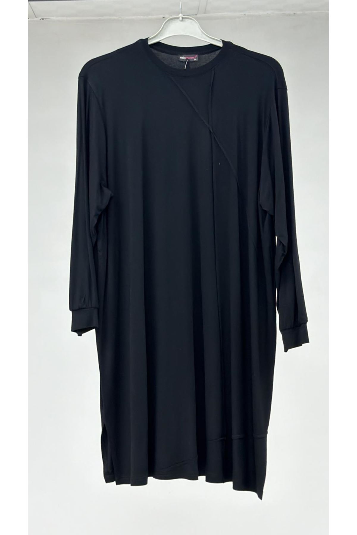 T-68005 Büyük Beden Penye Tunik - Siyah