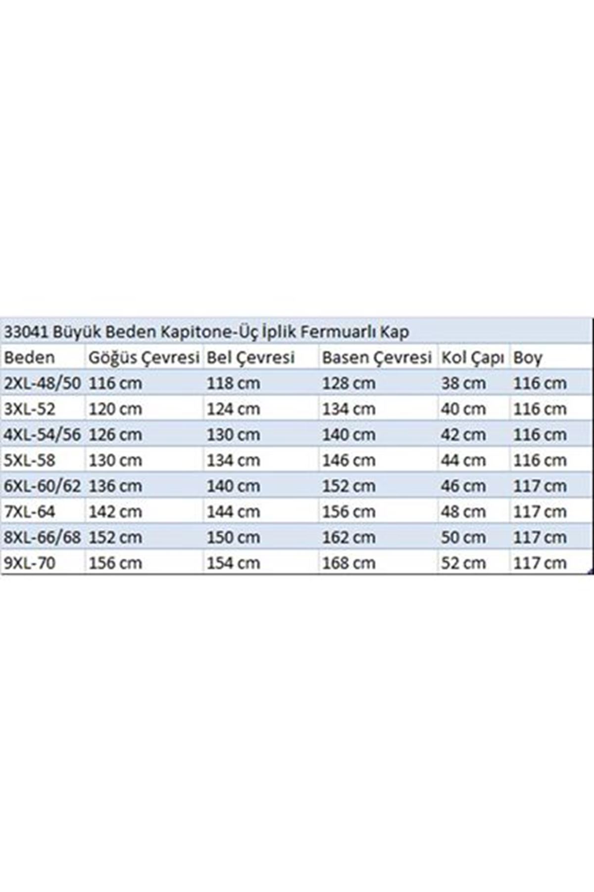 T-33041 Büyük Beden Kapitone-Üç İplik Fermuarlı Kap - İndigo 