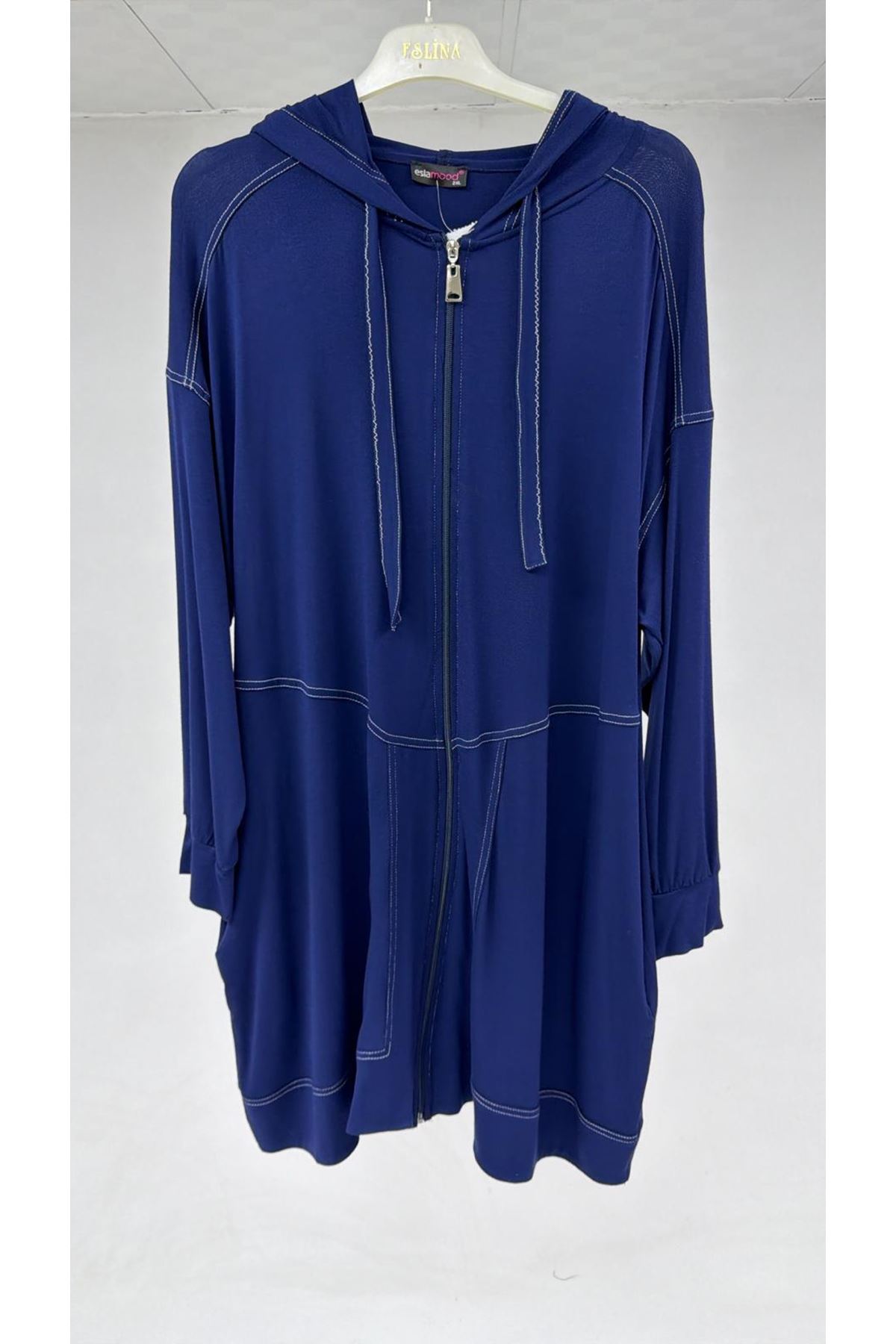 T-53056 Büyük Beden Hakim Yakalı Cepli Penye Kap - Lacivert