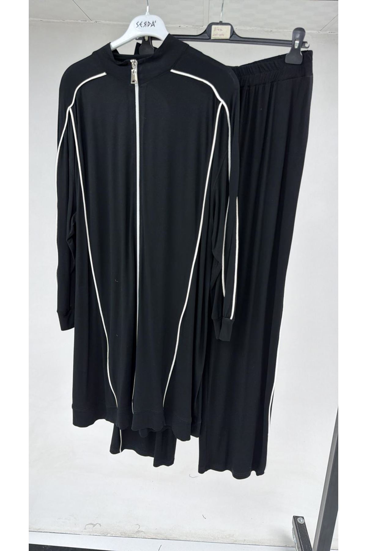 T-67011 Büyük Beden Pantolonlu Modal Takım - Siyah