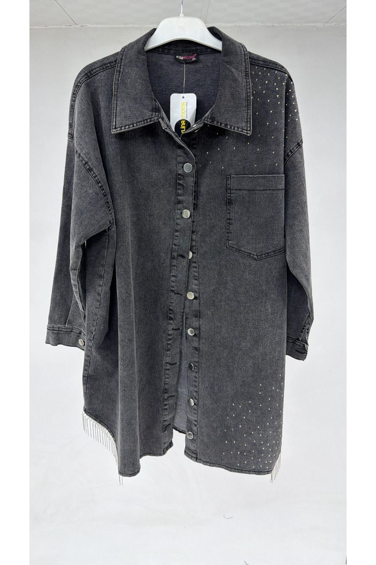 T-43009 Büyük Beden Erkek Yaka Kot Kap - Antrasit