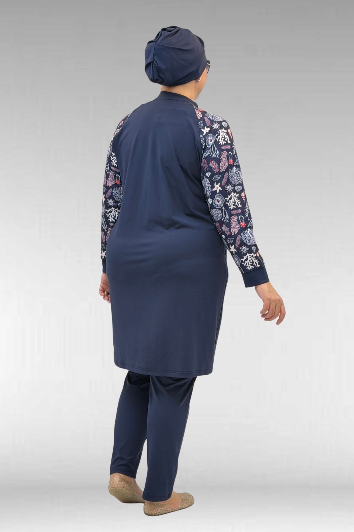 1732 Büyük Beden Balıkçı Yaka Fermuarlı Mayo - Karışık Desen Laci-Laci