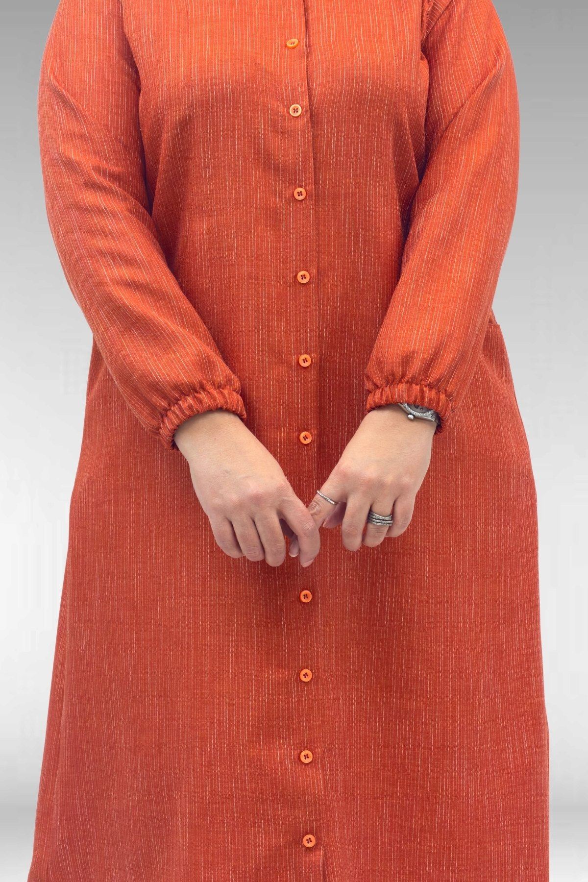 68017 Büyük Beden Hakim Yakalı Kolları Lastikli Tunik - Kiremit