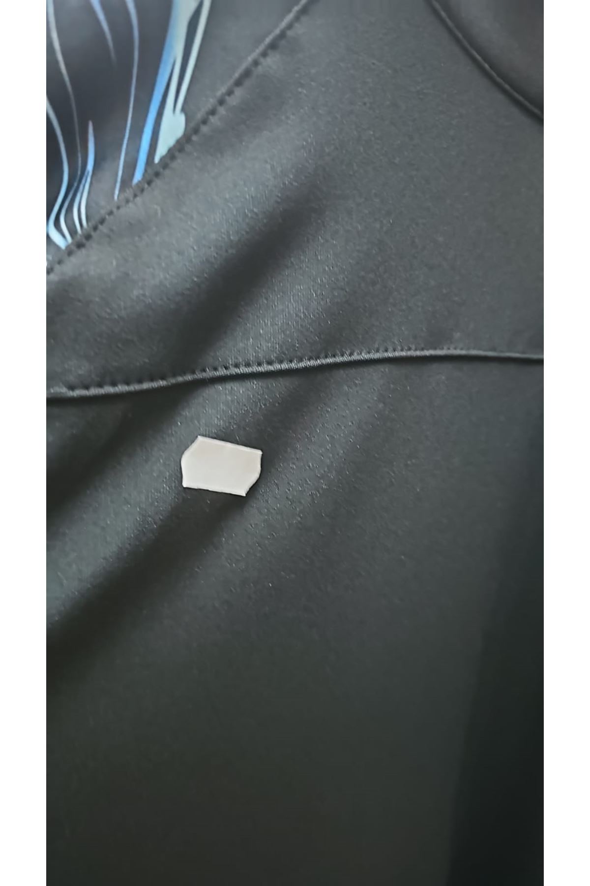 D-1732 Büyük Beden Balıkçı Yaka Fermuarlı Mayo - Aqua Mavi-Siyah