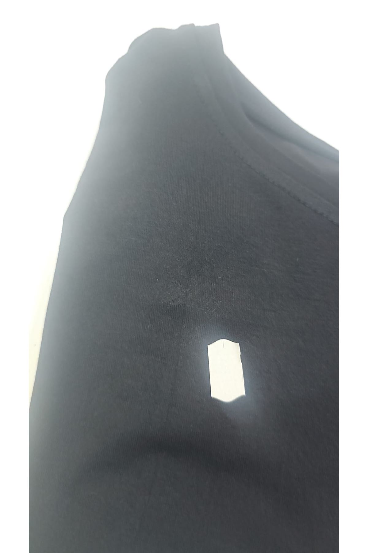 D-58507 Büyük Beden Yakası Biyeli Penye Tişört - Siyah