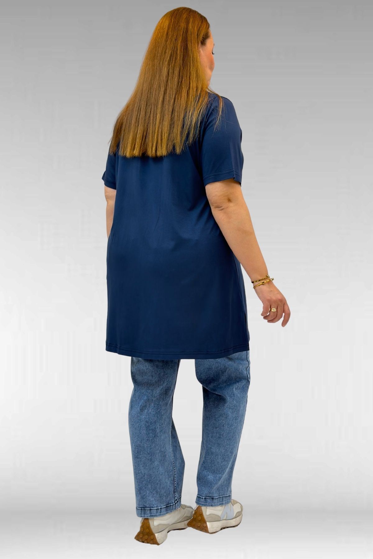 58507 Büyük Beden Yakası Biyeli Penye Tişört - Petrol