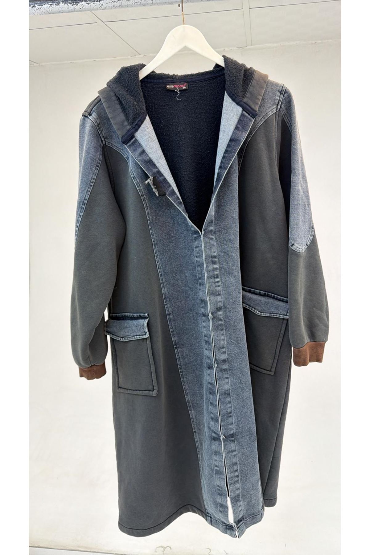D-T-1119 Büyük Beden Modal Denim Ceket - Antrasit