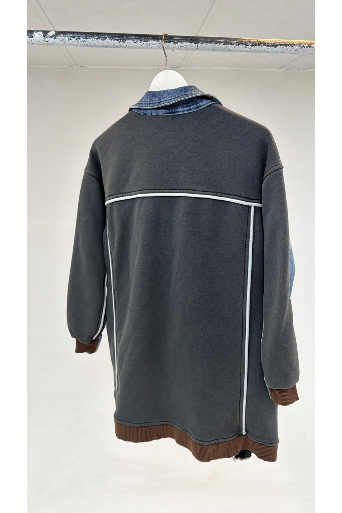 D-T-1120 Büyük Beden Arkası Modal Denim Ceket - Antrasit