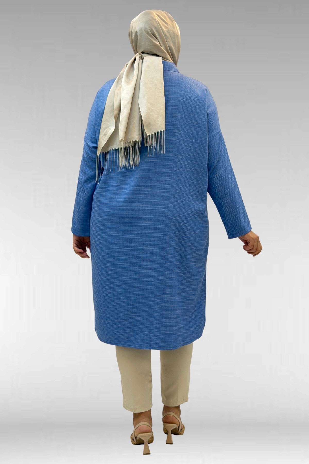 68018 Büyük Beden Düşük Kol Gömlek - İndigo