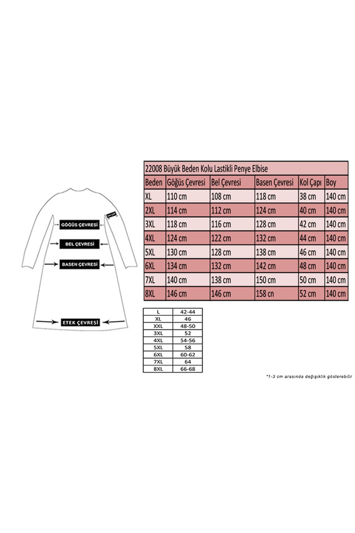 22008 Büyük Beden Kolu Lastikli Penye Elbise - Kahve 