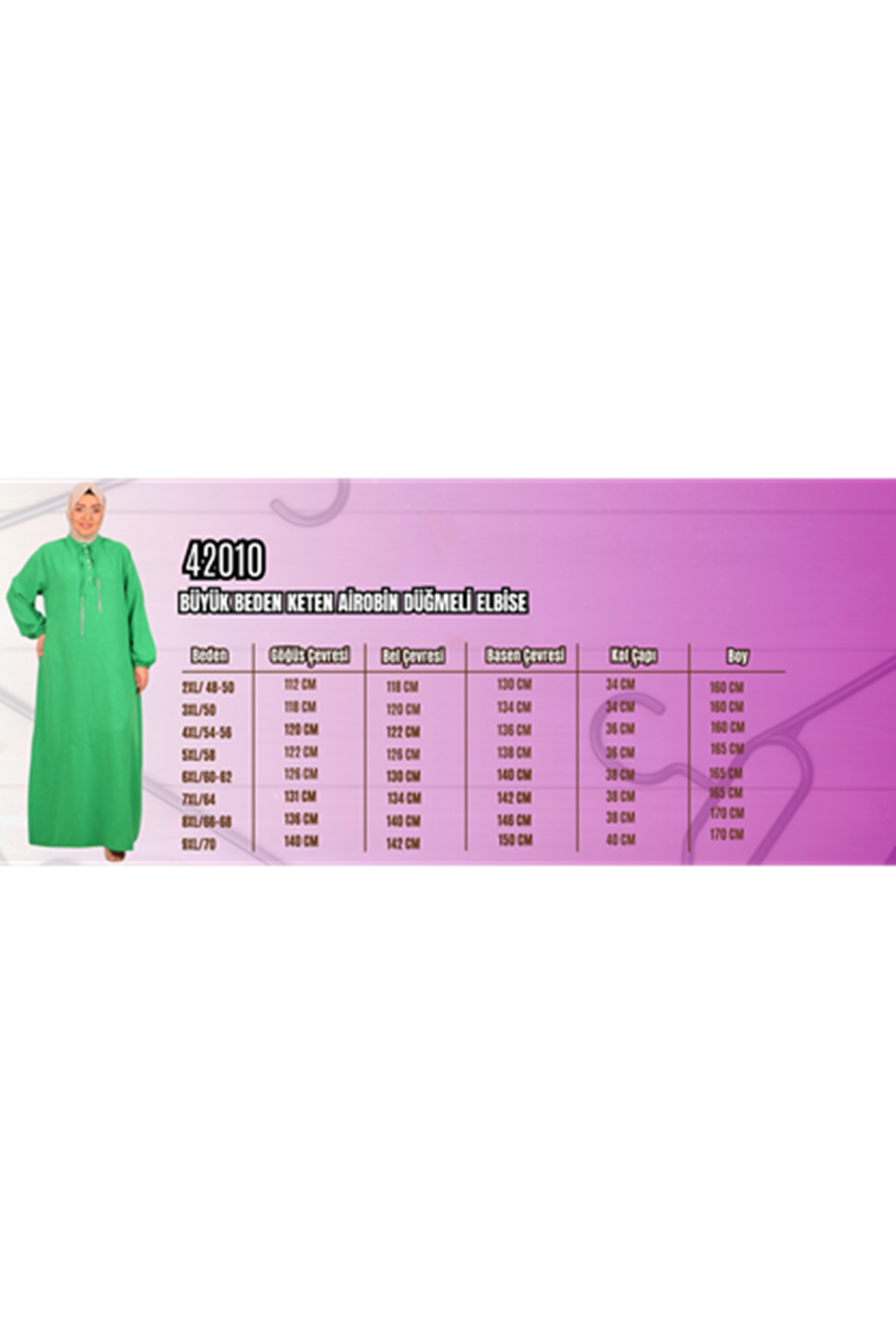 42010 Büyük Beden Keten Airobin Zincir Detaylı Elbise - Haki