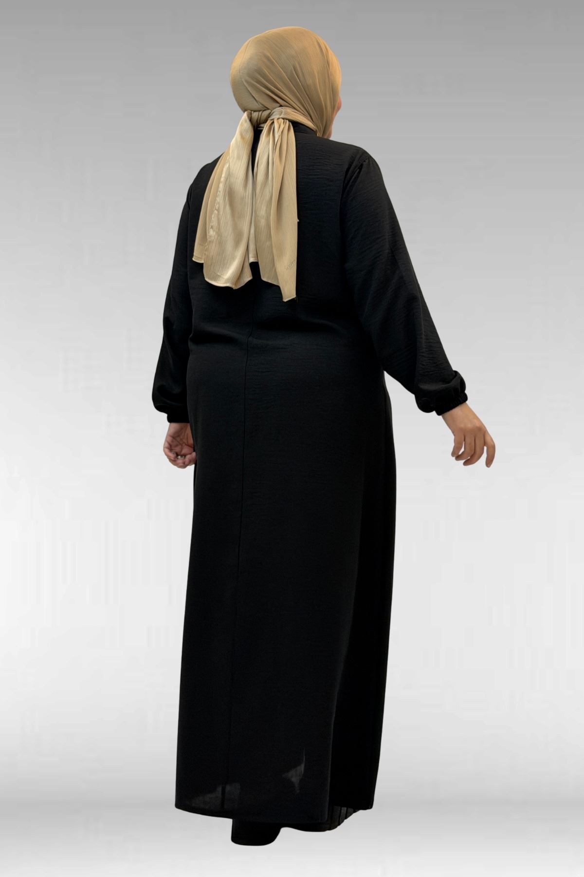 42010 Plus Size Linen Airobin Buttoned Dress-Black