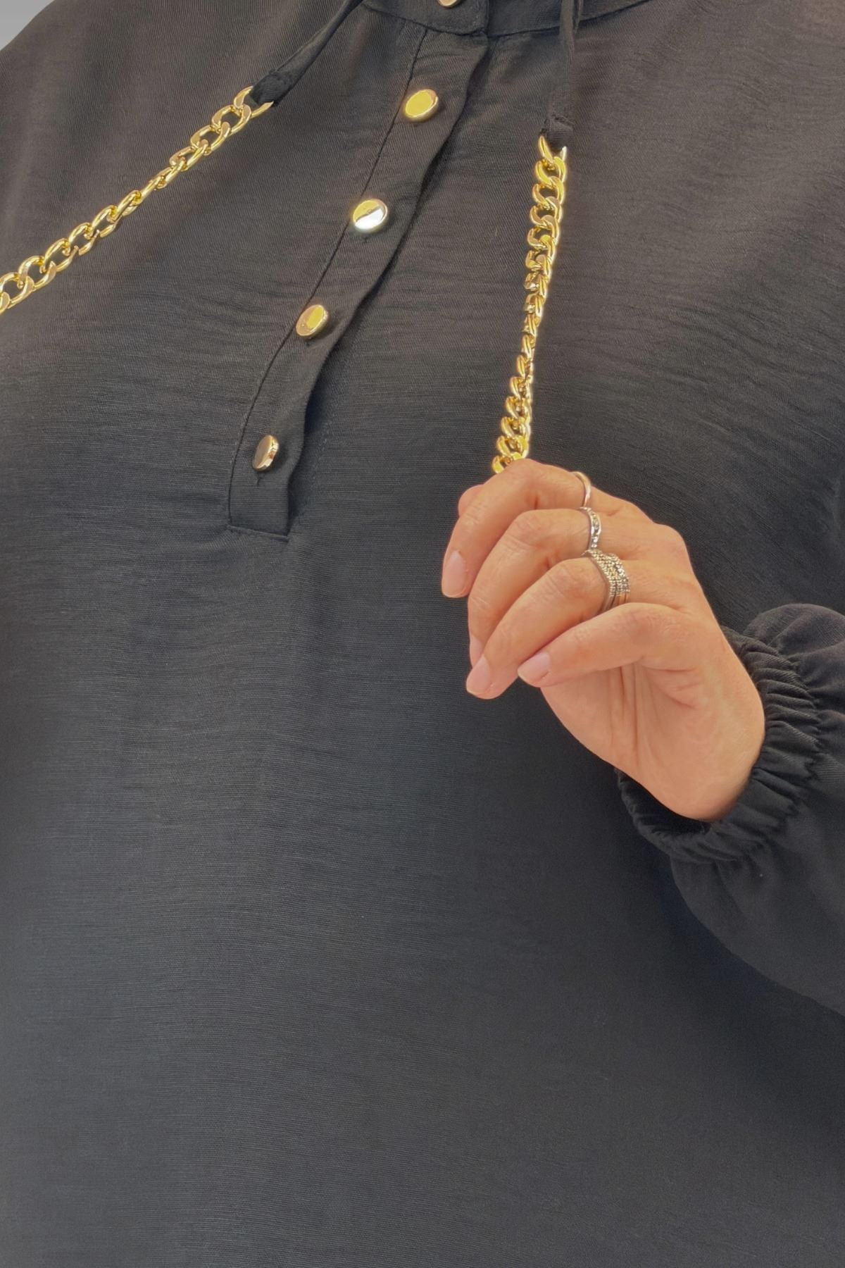 42010 Plus Size Linen Airobin Buttoned Dress-Black