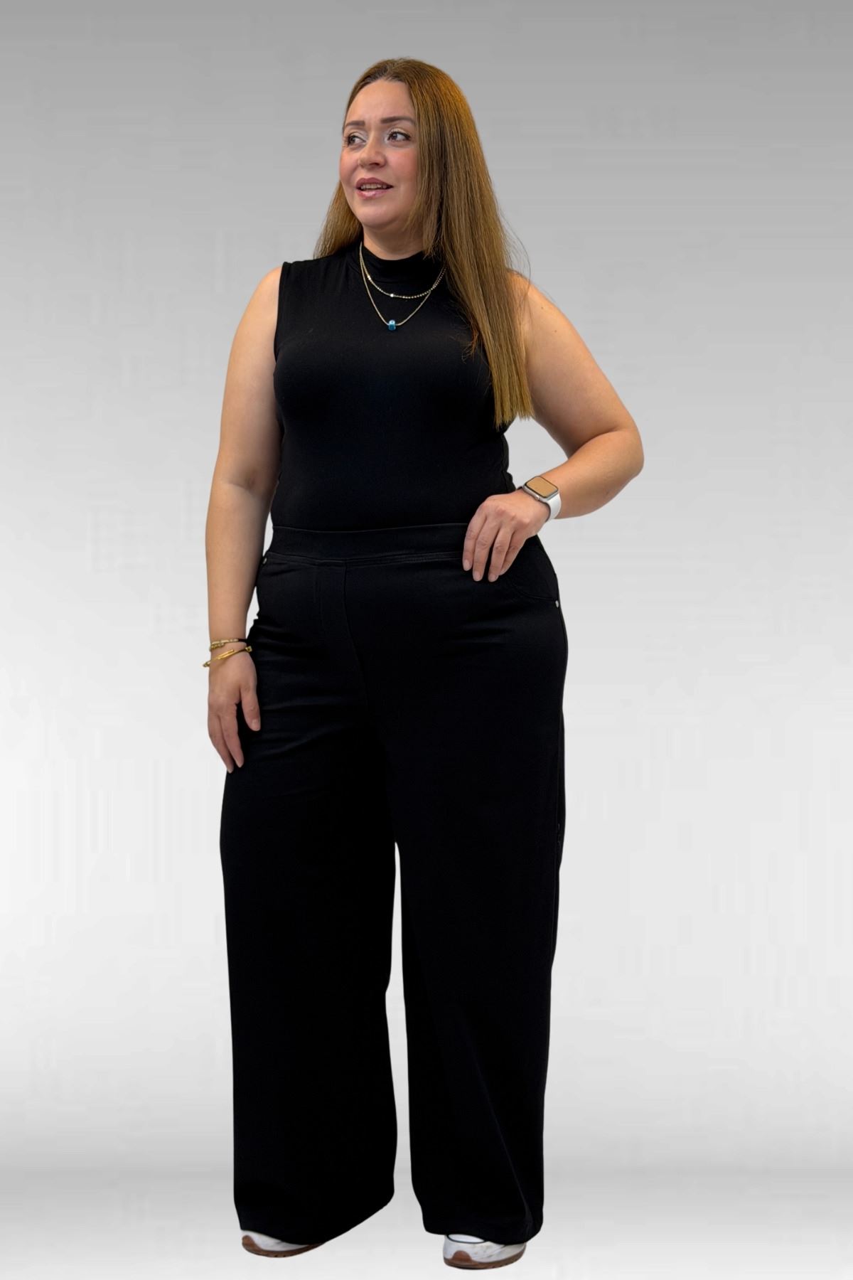 9182-9 Büyük Beden Beli Lastikli Bolpaça Kot Pantolon - Siyah