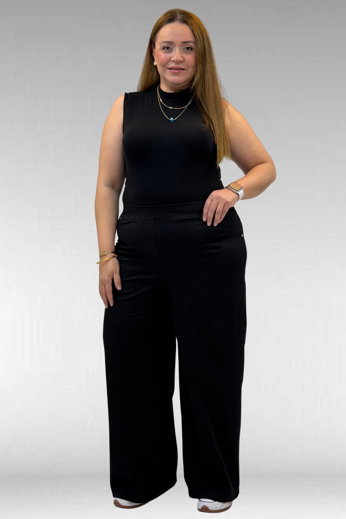 9182-9 Büyük Beden Beli Lastikli Bolpaça Kot Pantolon - Siyah