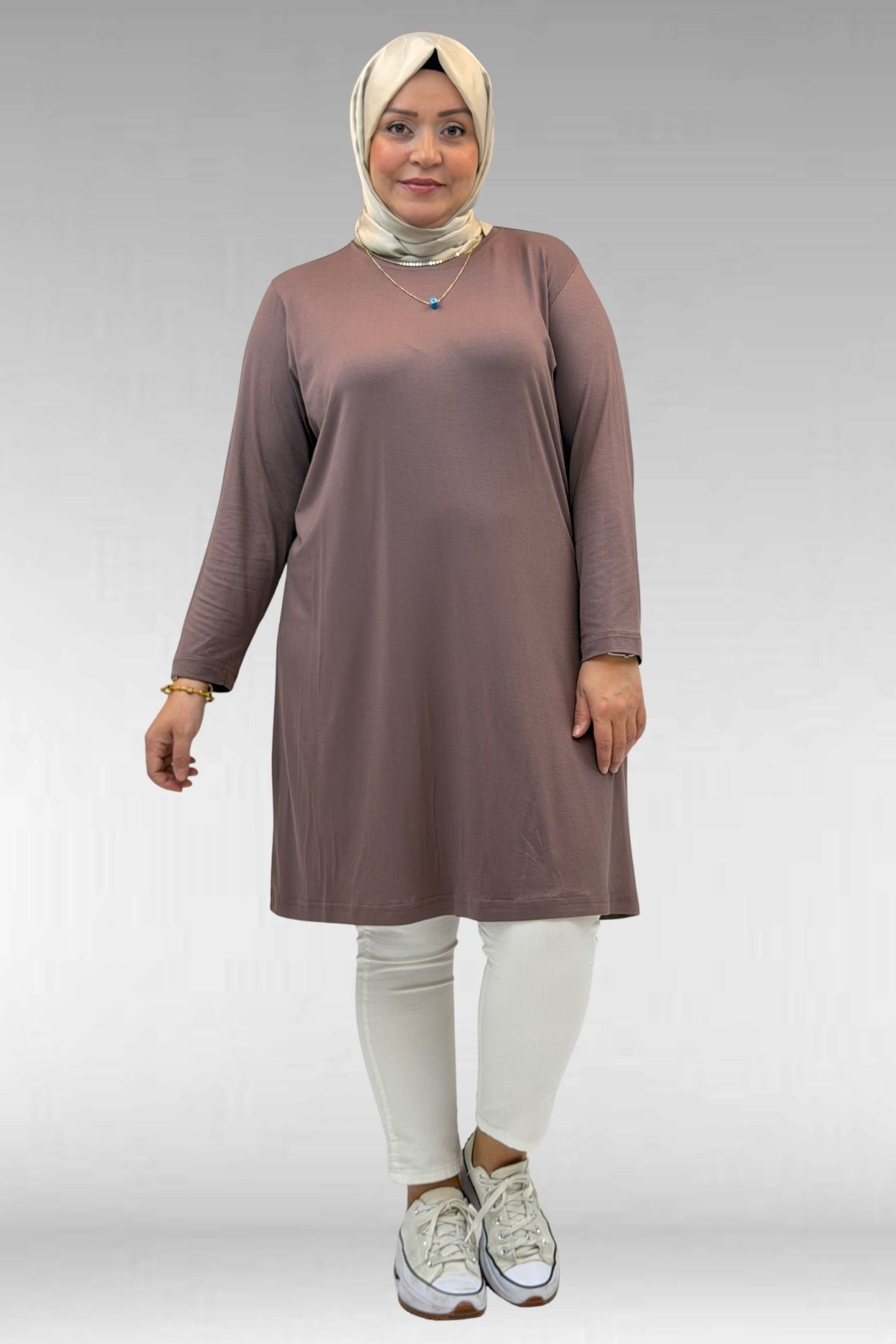 8180 تونيك بأزرار مقاس كبير -  لون القهوة 