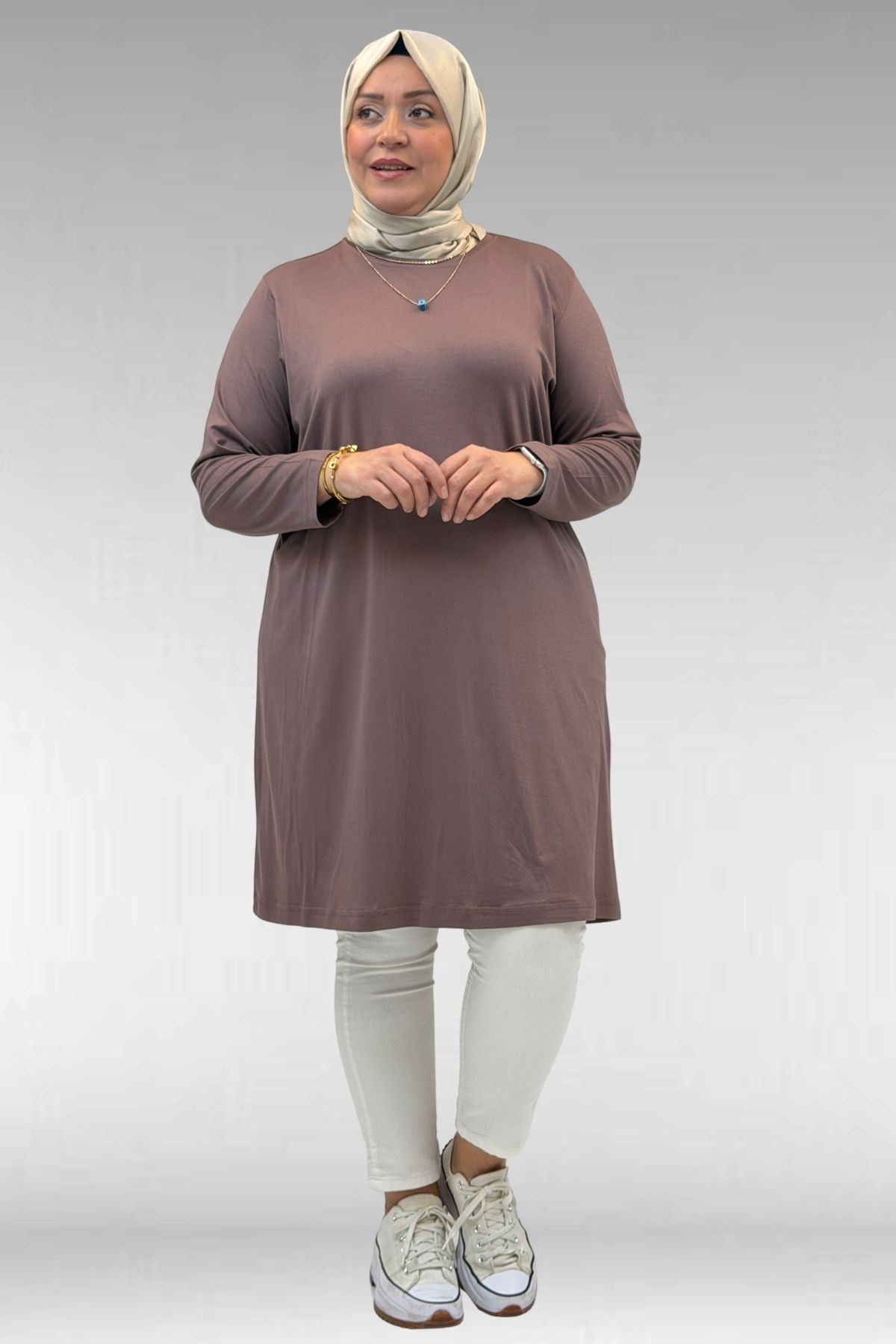 8180 تونيك بأزرار مقاس كبير -  لون القهوة 